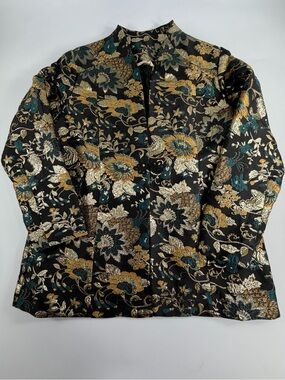 Soft Surroundings Metallic Floral Brocade Jacket Women’s Large Black Gold